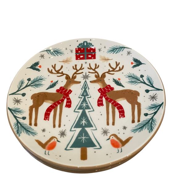 Prima Design WOODLAND CHRISTMAS DEER Ceramic Salad Plate 8.5in Set of 3 New - Picture 5 of 11